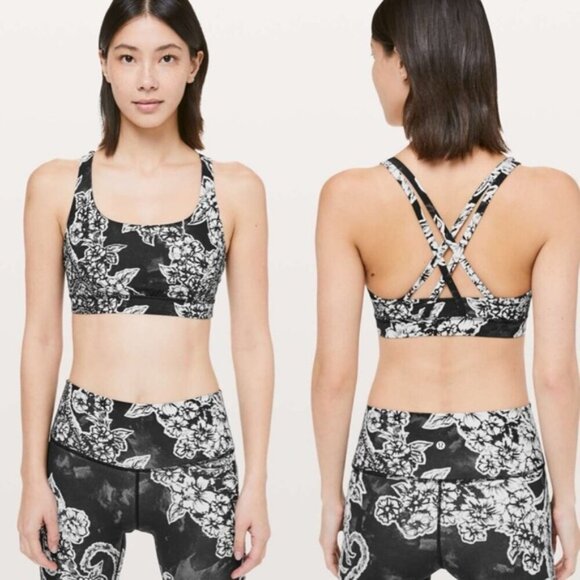 Lululemon Energy BraPainted Paisley Energy Bra Silver Ice BlackSize 4 - Picture 1 of 4